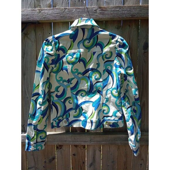 Boston Proper Denim Jacket Paisley White Blue X-Small - Picture 2 of 6